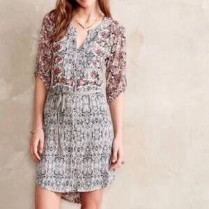Tiny Anthropologie Women M Mixed Print Boho Tie Waist Perenne Shirt Dress
